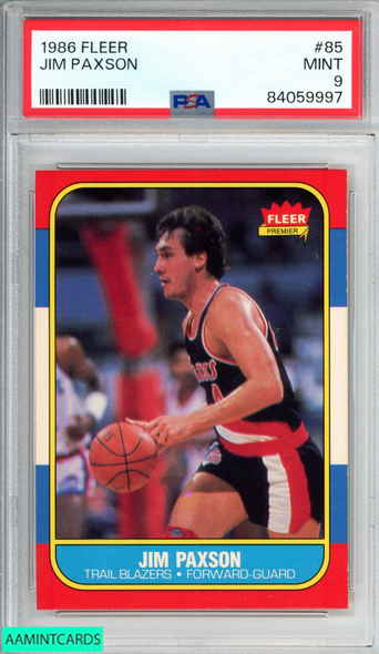 1986 FLEER JIM PAXSON #85 PORTLAND TRAIL BLAZERS PSA 9 MINT 84059997