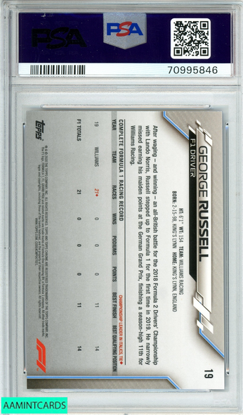 2020 TOPPS CHROME F1 GEORGE RUSSELL #19WILLIAMS RACING RC PSA 10 