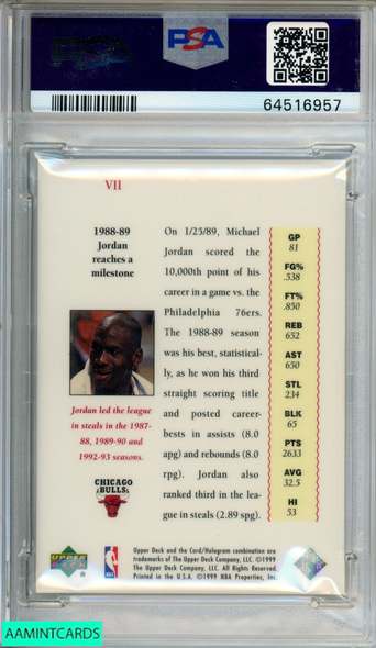 1999 UPPER DECK MJ MASTER COLL MICHAEL JORDAN #VII 88-89 SEASON OF 500 PSA 10 64516957