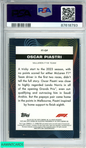 2023 TOPPS CHROME F1 OSCAR PIASTRI #FTOP FUTURO ROOKIE RC POP 1!! PSA 9 MINT 87618793