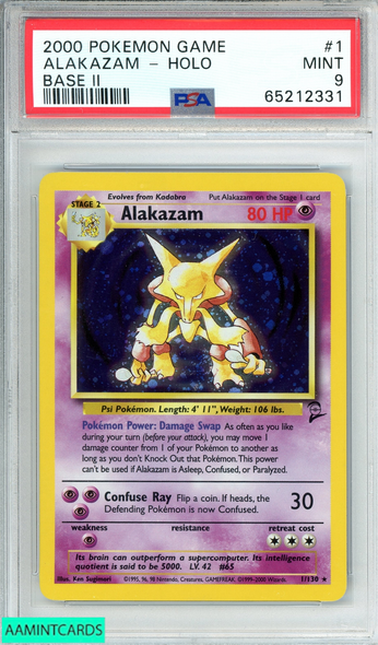 2000 POKEMON GAME BASE II ALAKAZAM-HOLO #1 BASE II PSA 9 MINT 65212331