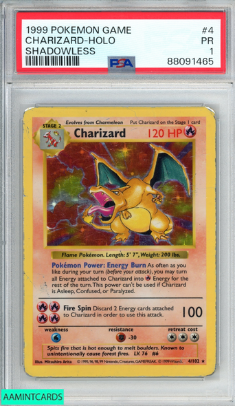 1999 POKEMON GAME CHARIZARD HOLO #4 SHADOWLESS PSA 1 PR 88091465