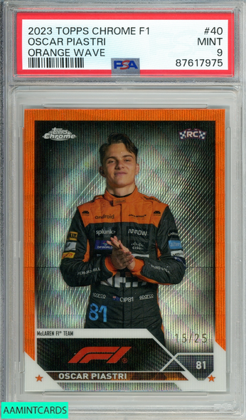 2023 TOPPS CHROME F1 OSCAR PIASTRI #40 ORANGE WAVE 15 OF 25 RC PSA 9 MINT 87617975