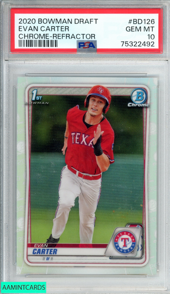 2020 BOWMAN DRAFT CHROME EVAN CARTER #BD126 REFRACTOR 1ST RC ROOKIE PSA 10 75322492