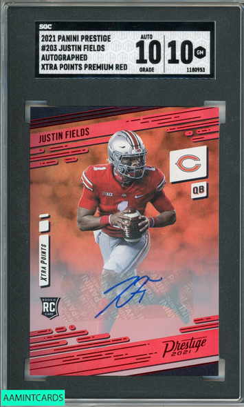 2021 PRESTIGE AUTO JUSTIN FIELDS #203 XTRA POINTS PREM RED ROOKIE SGC 10 AU 10 1180953