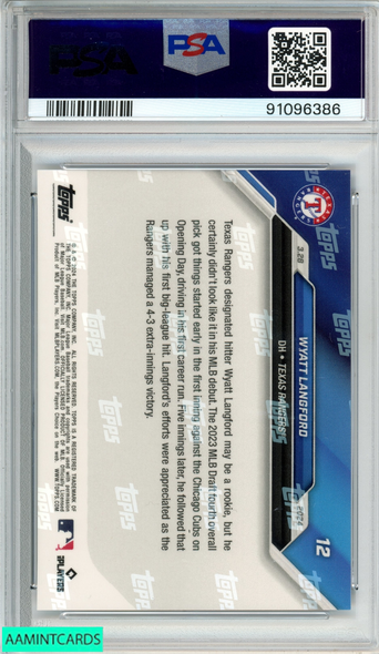 2024 TOPPS NOW WYATT LANGFORD #12 ROOKIE RC TEXAS RANGERS PSA 10 GEM MT 91096386