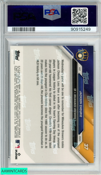 2024 TOPPS NOW JACKSON CHOURIO #37 ROOKIE RC MILWAUKEE BREWERS PSA 10 GEM MT 90915249