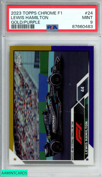 2023 TOPPS CHROME FORMULA 1 LEWIS HAMILTON #24 GOLD PURPLE PSA 9 MINT 87660483