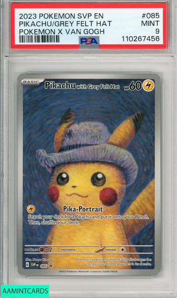 2023 POKEMON SVP EN-SV BLK STR PROMO PIKACHU GREY FELT HAT #085 VAN GOGH PSA 9 110267456