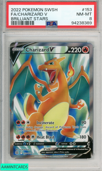 2022 POKEMON SWORD SHIELD BRILLIANT STARS FA CHARIZARD V #153 PSA 8 NM-MT 94238389
