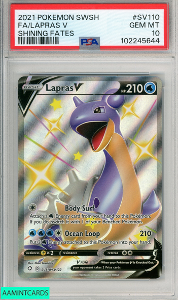 2021 POKEMON SWORD SHIELD SHINING FATES FA LAPRAS V #SV110 FATES PSA 10 GEM MT 102245644