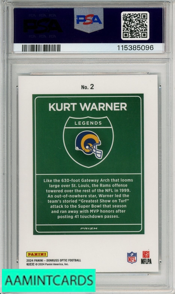 2024 PANINI DONRUSS OPTIC DOWNTOWN LEGENDS KURT WARNER #2 PSA 10 GEM MT 115385096