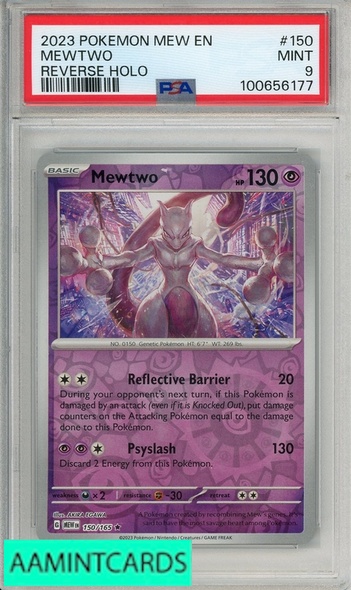 2023 POKEMON MEW EN-151 MEWTWO #150 REVERSE HOLO PSA 9 MINT 100656177