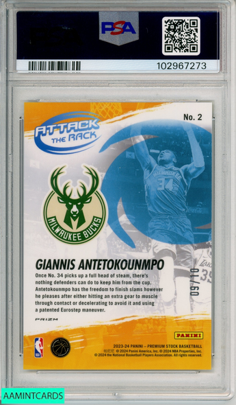 2023 PANINI HOOPS PREM STK ATTACK THE RACK G ANTETOKOUNMPO #2 GOLD ICE PSA 10 102967273