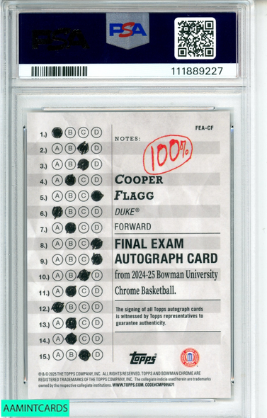 2024 BOWMAN CHROME U FINAL EXAM AUTO COOPER FLAGG #FEACF PSA 10 AUTO 10 111889227