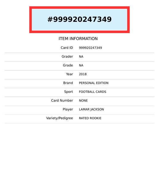 2018 PANINI ROOKIE PREMIER PERSONAL EDITION LAMAR JACKSON AUTO RATED ROOKIE RC 999920247349