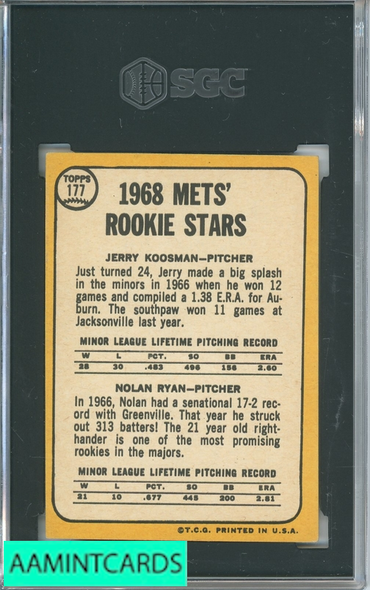 1968 TOPPS NOLAN RYAN #177 SGC 5 EX RC ROOKIE 4722022