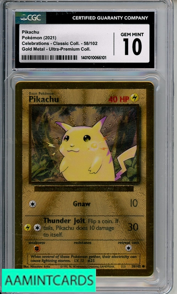 2021 POKEMON CELEBRATIONS CLASIC COLL PIKACHU #58 GOLD METAL UPC CGC 10 140101006101