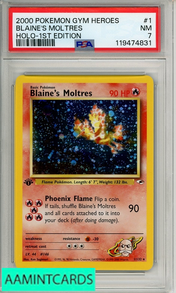 2000 POKEMON GYM HEROES BLAINES MOLTRES #1 HOLO-1ST EDITION PSA 7 119474831
