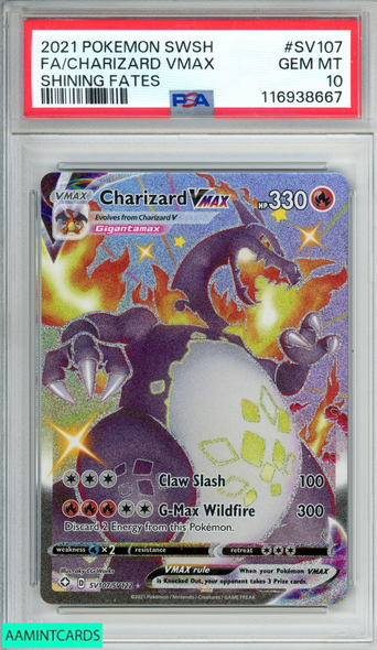 2021 POKEMON SWSH SHINING FATES FA CHARIZARD VMAX #SV107 PSA 10 GEM MT 116938667