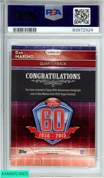 2015 TOPPS DAN MARINO #DM 60TH ANV  ROOKIE REPRINT AUTO  PSA 9 MINT 83972924