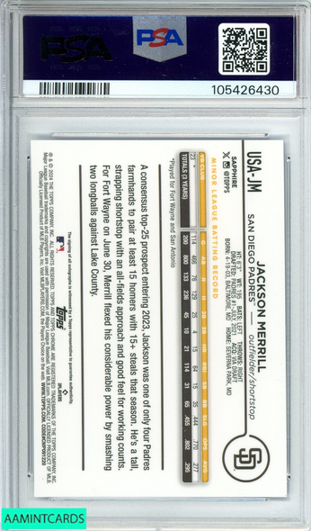 2024 TOPPS CHROME JACKSON MERRILL#JM SAPPHIRE UPD SER 11 OF 99 AU RC PSA 9 105426430