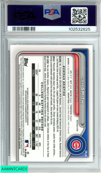 2024 BOWMAN DRAFT CAM SMITH #CPACS CHR PROSPECT AU-REF 250 OF 499 PSA 9 MINT 102532825