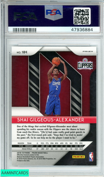 2018 PANINI PRIZM S GILGEOUS-ALEXANDER #184 HYPER PRIZM  RC PSA 9 MINT 47936884