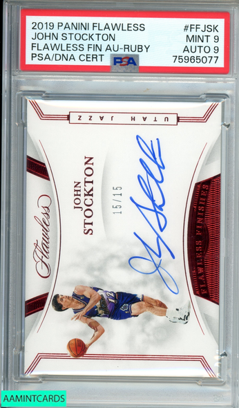 2019 FLAWLESS JOHN STOCKTON#FFJSK FLAWLESS FIN AU-RUBY 15 OF 15 PSA 9 AUTO 9 75965077