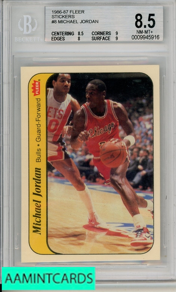 1986-7 FLEER STICKERS MICHAEL JORDAN #8 BGS 8.5 RC 0009945916