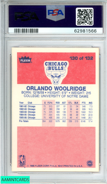 1986 FLEER ORLANDO WOOLRIDGE #130 PSA 9 MINT 62981566