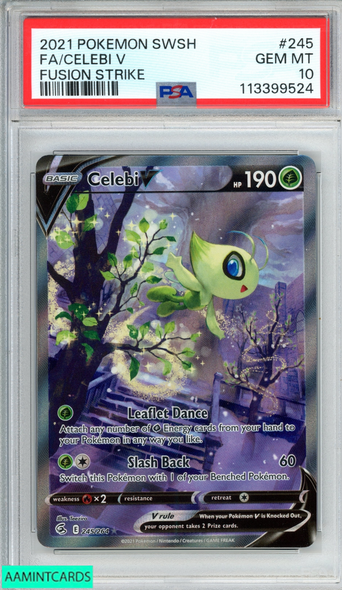 2021 POKEMON SWORD AND SHIELD FUSION STRIKE FA CELEBI V #245 PSA 10 GEM MT 113399524