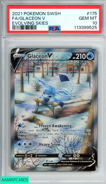 2021 POKEMON SWORD AND SHIELD EVOLVING SKIES FA GLACEON V #175 PSA 10 GEM MT 113399525