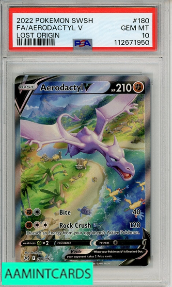 2022 POKEMON SWORD SHIELD LOST ORIGIN FA AERODACTYL V #180 PSA 10 112671950