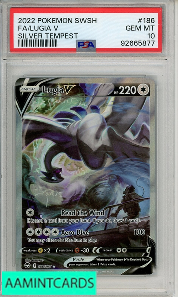 2022 POKEMON SWORD SHIELD SILVER TEMPEST FA LUGIA V #186 PSA 10 92665877