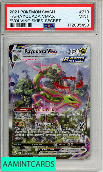 2021 POKEMON SWSH EVOLVING SKIES FA RAYQUAZA VMAX #218 SECRET PSA 9 112895499