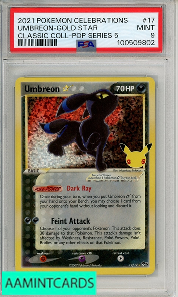 2021 POKEMON CELEB CLASSIC COLL UMBREON-GOLD STAR #17 POP SER 5 PSA 9 100509802