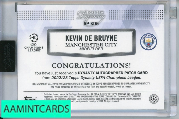 2023 TOPPS DYNASTY PATCH AUTO KEVIN DE BRUYNE #AP-KD5 2 OF 10 999917291291