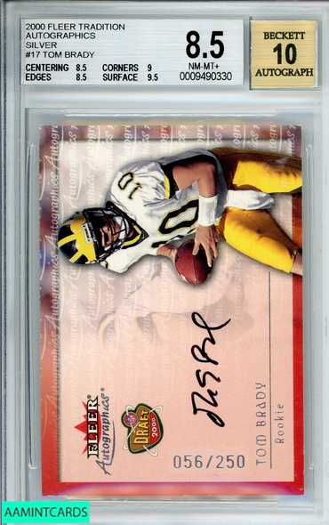 2000 FLEER TOM BRADY AUTOGRAPHICS-SILVER RC 56 OF 250 PSA 8 NM-MT 0009490330