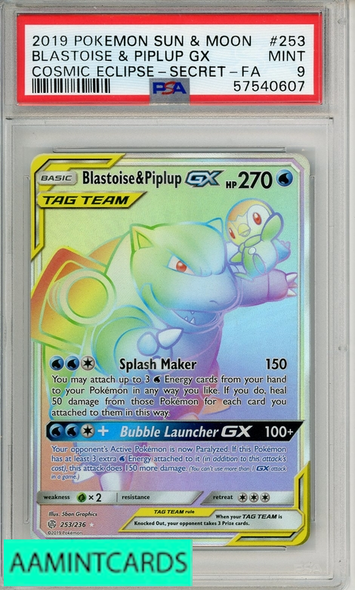 2019 POKEMON SUN MOON COS ECL BLASTOISE PIPLUP GX #253 SECR-FA PSA 9 57540607