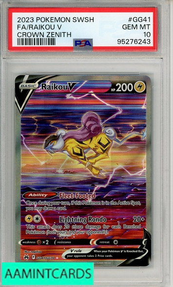 2023 POKEMON SWORD SHIELD CROWN ZENITH FA RAIKOU V #GG41 PSA 10 95276243