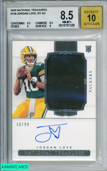 2020 NATIONAL TREASURES JORDAN LOVE #159 ROOKIE PATCH AUTO OF 99 BGS 8.5 AUTO 10 0016781329