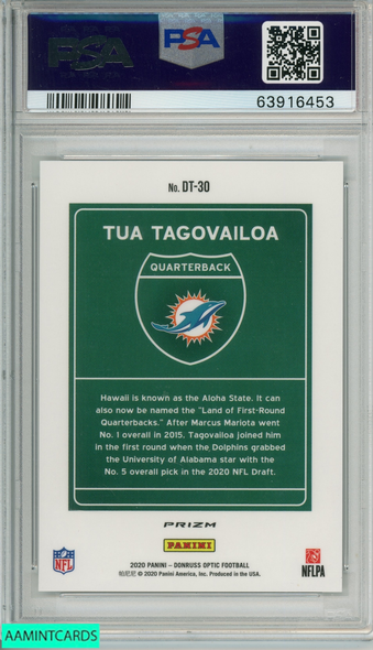 2020 PANINI DONRUSS OPTIC DOWNTOWN TUA TAGOVAILOA #DT30 ROOKIE RC PSA 9 MINT 63916453