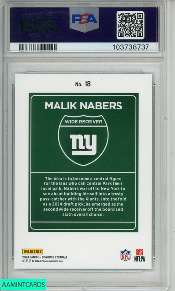 2024 PANINI DONRUSS DOWNTOWN! MALIK NABERS #18 ROOKIE RC PSA 10 GEM MT 103738737 2024 PANINI DONRUSS DOWNTOWN! MALIK NABERS #18 ROOKIE RC PSA 10 GEM MT 103738737