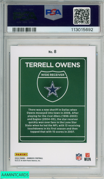 2024 PANINI DONRUSS DOWNTOWN! TERRELL OWENS #8 COWBOYS PSA 9 MINT 113015692