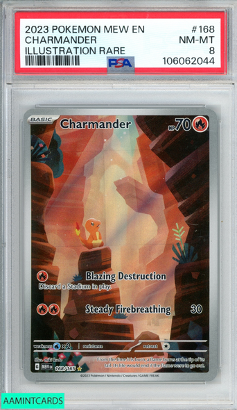 2023 POKEMON MEW EN 151 CHARMANDER #168 ILLUSTRATION RARE PSA 8 NM-MT 106062044