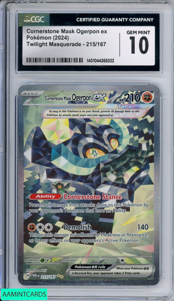 2024 POKEMON TWILIGHT MASQUERADE CORNERSTONE MASK OGERPON EX #215 CGC 10 1401044265022
