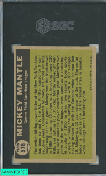 1961 TOPPS MICKEY MANTLE #578 ALL STAR NEW YORK YANKEES HOF SGC 5 EX 3853009