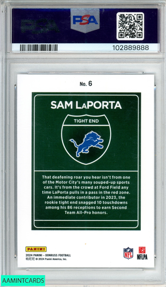 2024 PANINI DONRUSS DOWNTOWN! SAM LAPORTA #6 LIONS PSA 10 GEM MT 102889888