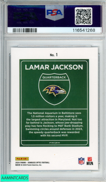 2024 PANINI DONRUSS OPTIC DOWNTOWN! LAMAR JACKSON #1 RAVENS PSA 9 MINT 116541268